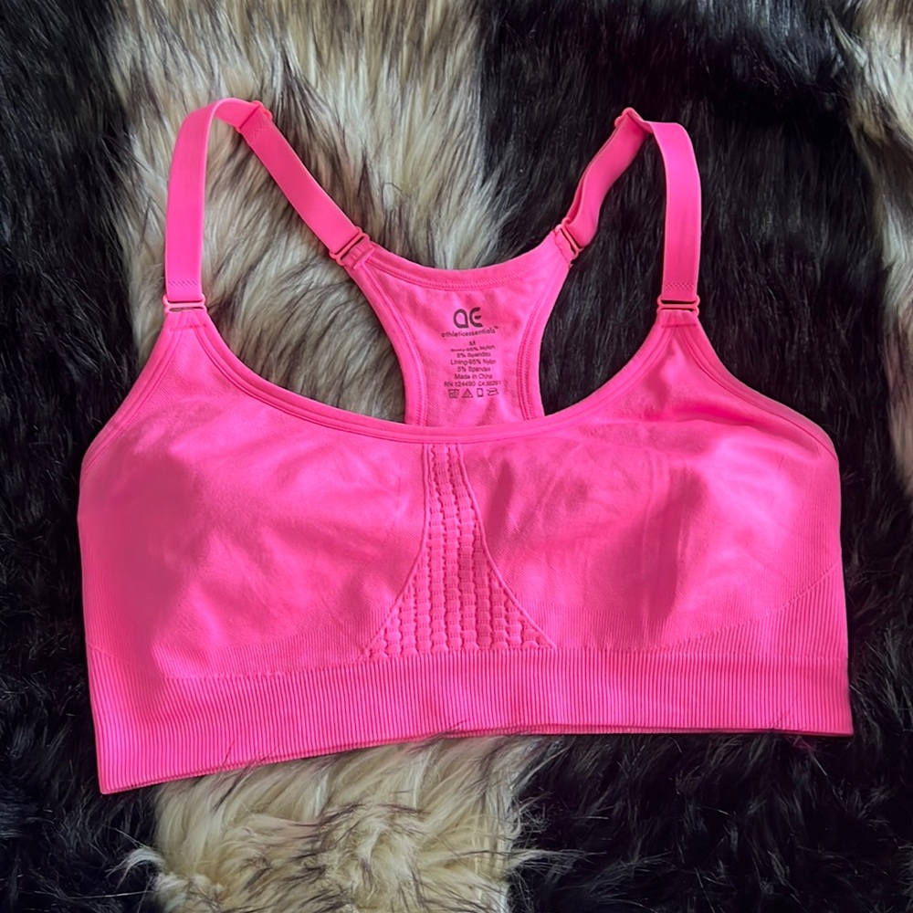 Hot pink Sports bra Athletic essentials medium workout top.